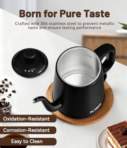 ELTRIKO Gooseneck Electric Kettle, 1L Water Boiler, Pour Over Coffee & Tea, 1000W Fast Heating, Stainless Steel, Auto Shut-Off & Boil-Dry Protection, BPA-Free
