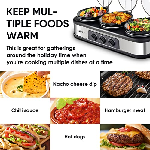 Slow Cooker, Dual and Triple Slow Cooker Buffet Server Multiple Pot Food Warmer, Slow Cooker Buffet Food Warmer Adjustable Temp Lid Rests Stainless Steel