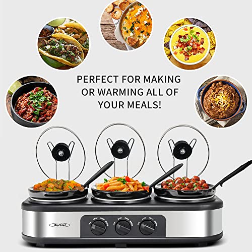 Slow Cooker, Dual and Triple Slow Cooker Buffet Server Multiple Pot Food Warmer, Slow Cooker Buffet Food Warmer Adjustable Temp Lid Rests Stainless Steel