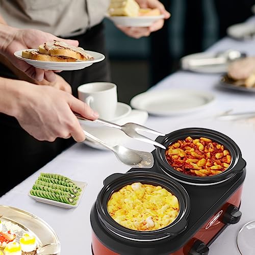 Slow Cooker, Dual and Triple Slow Cooker Buffet Server Multiple Pot Food Warmer, Slow Cooker Buffet Food Warmer Adjustable Temp Lid Rests Stainless Steel