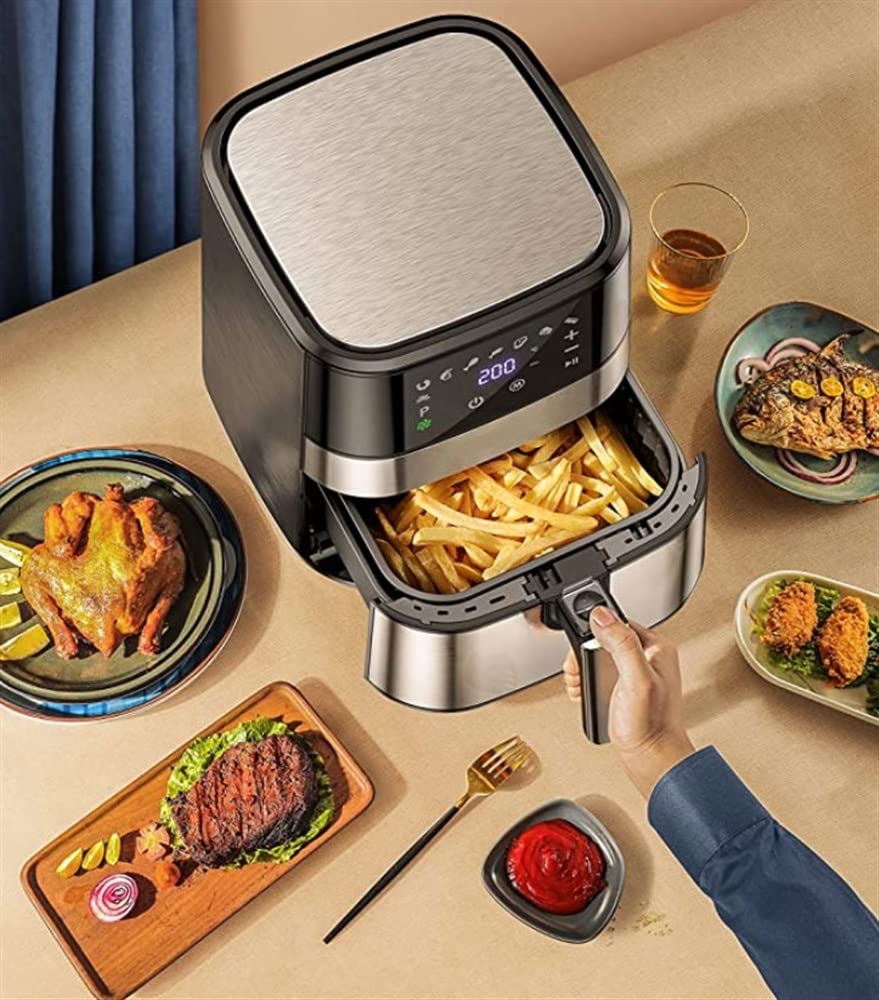 DDYYCX Air Fryer Oven, Electric Oilless Cooker with LED Digital Touch Screen, 8 in 1 Electric Hot Oven Cooker, Non-Stick Air Frier Pot, 1230W (Silver)