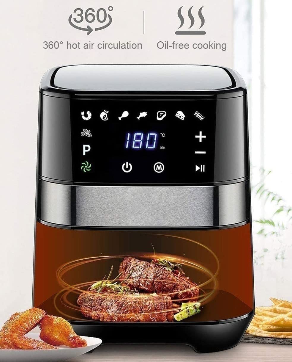 DDYYCX Air Fryer Oven, Electric Oilless Cooker with LED Digital Touch Screen, 8 in 1 Electric Hot Oven Cooker, Non-Stick Air Frier Pot, 1230W (Silver)
