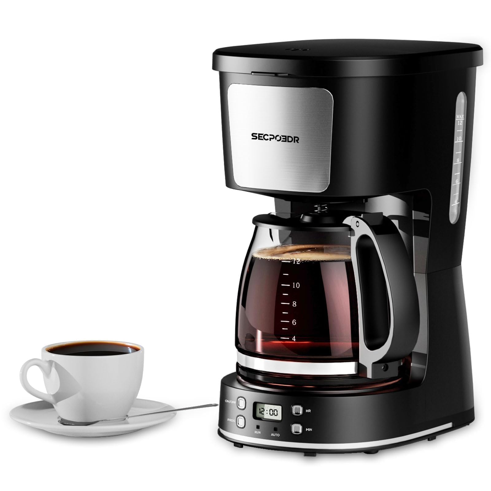 SECPOEDR 12 Cup Programmable Drip Coffee Maker, Auto Brew Coffee Machine