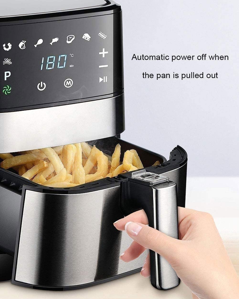 DDYYCX Air Fryer Oven, Electric Oilless Cooker with LED Digital Touch Screen, 8 in 1 Electric Hot Oven Cooker, Non-Stick Air Frier Pot, 1230W (Silver)