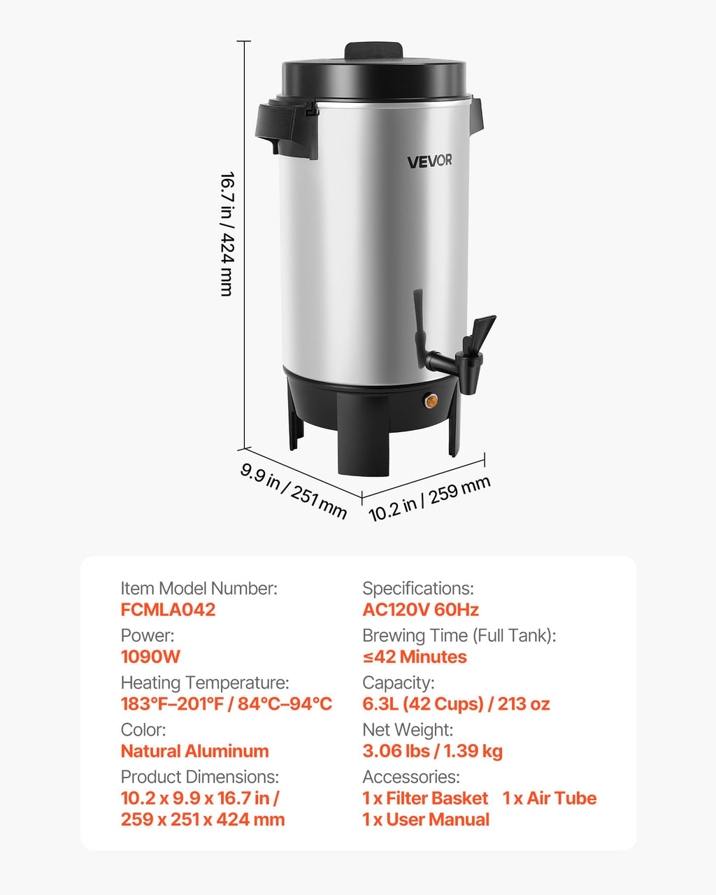 VEVOR Commercial Stainless Steel Coffee Urn Dispenser