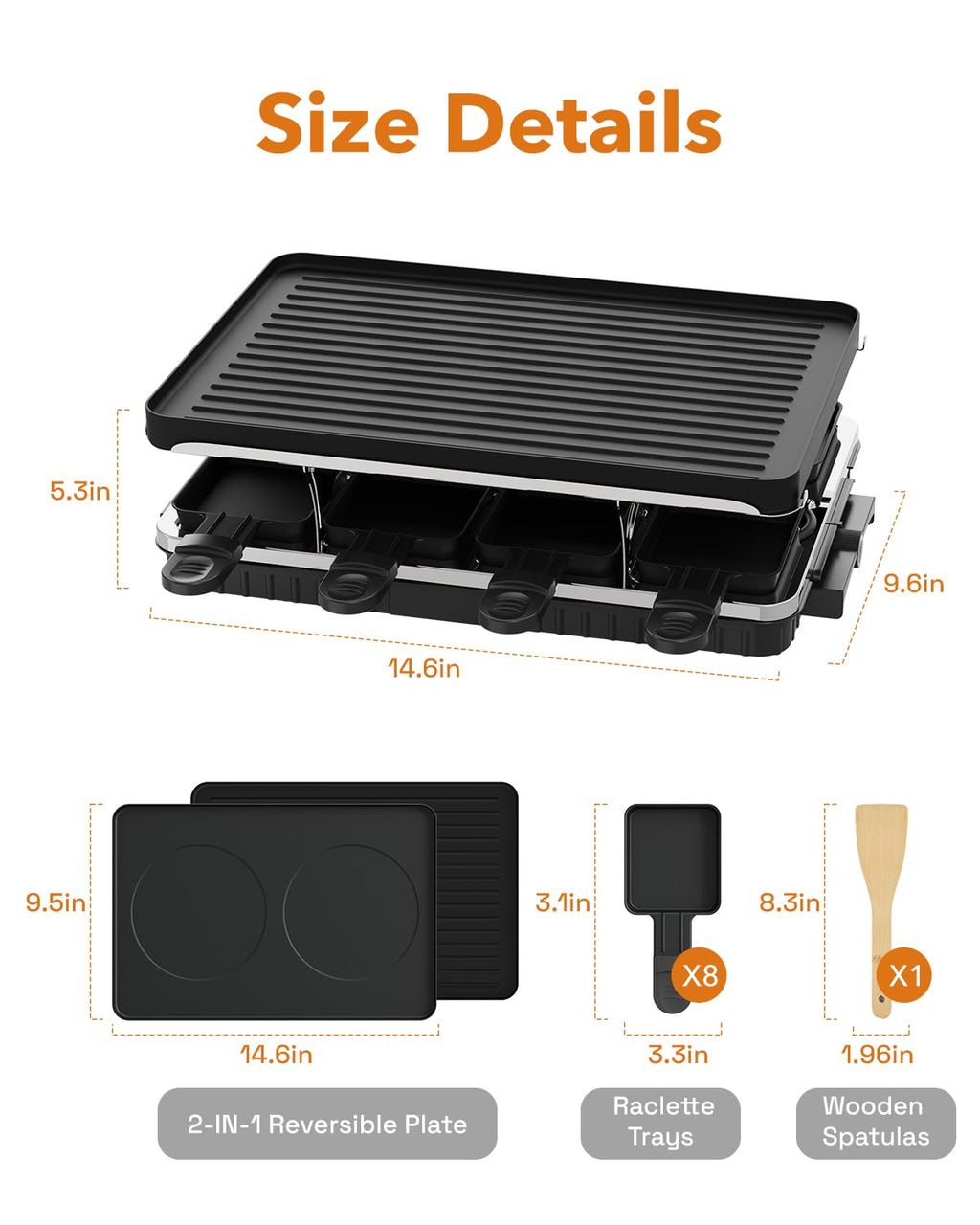 HBN Electric Raclette Grill with 8 Warming Trays