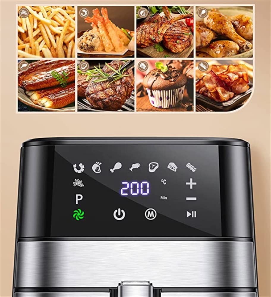 DDYYCX Air Fryer Oven, Electric Oilless Cooker with LED Digital Touch Screen, 8 in 1 Electric Hot Oven Cooker, Non-Stick Air Frier Pot, 1230W (Silver)