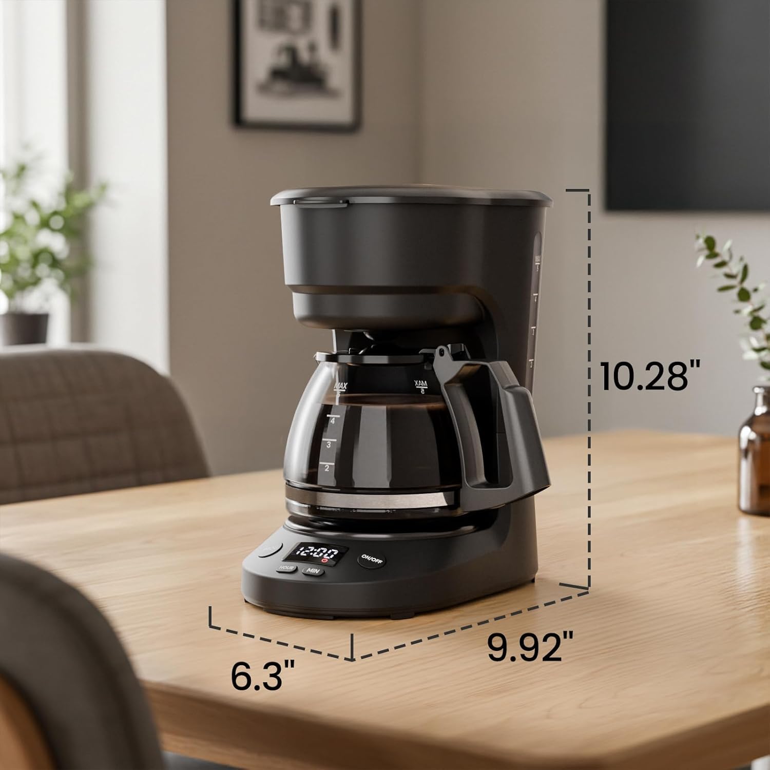 Kismile 5-Cup Drip Coffee Machine with LED Display, Small Coffee Maker with Anti-Drip, Timer, Auto Shut-Off