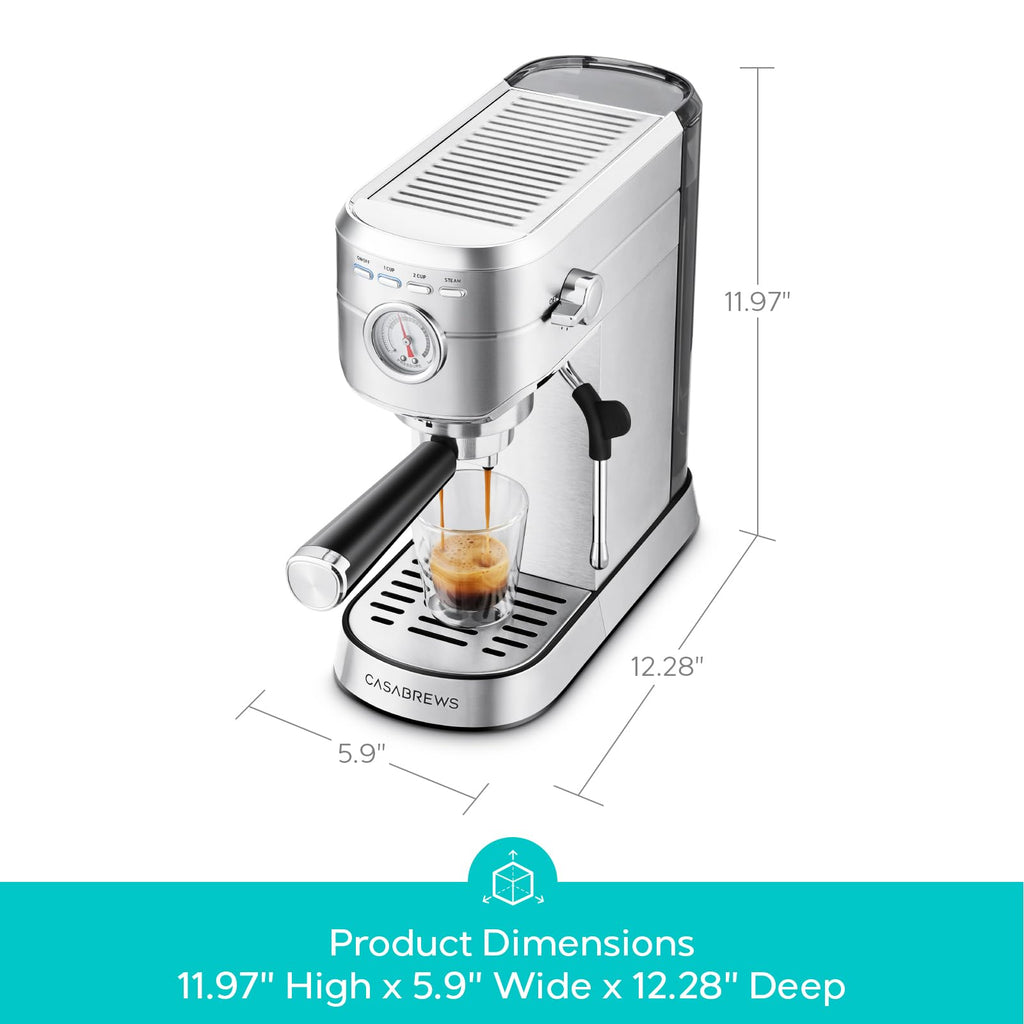 CASABREWS Espresso Machine 20 Bar, Professional Espresso Maker with Milk Frother Steam Wand, Compact Coffee Machine with 34oz Removable Water Tank for Cappuccino, Latte, Gift for Dad or Mom