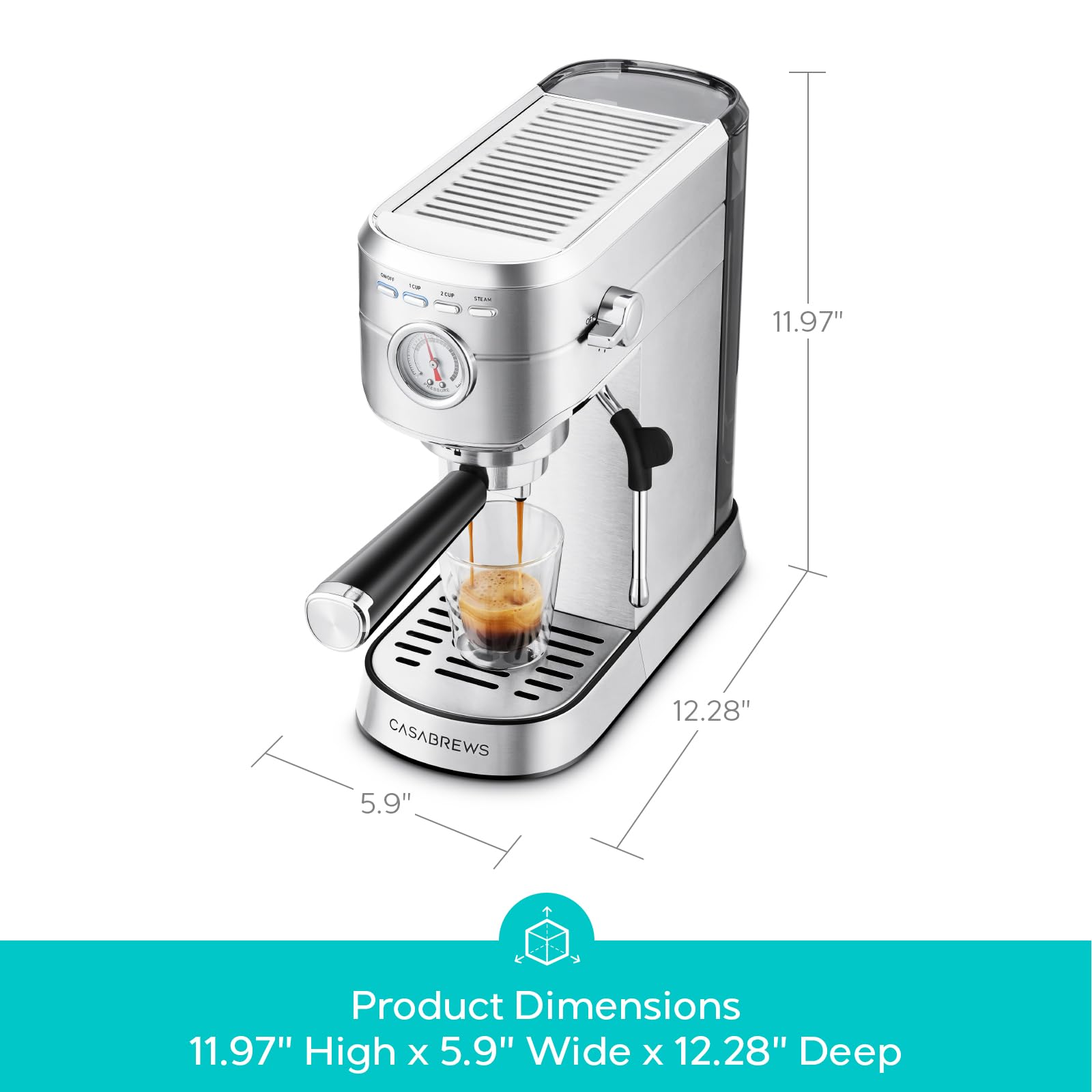 CASABREWS Espresso Machine 20 Bar, Professional Espresso Maker with Milk Frother Steam Wand, Compact Coffee Machine with 34oz Removable Water Tank for Cappuccino, Latte, Gift for Dad or Mom