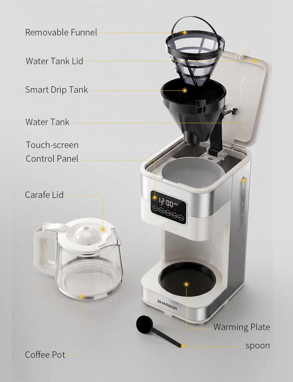 SHARDOR 10-Cup Programmable Coffee Maker, Regular & Strong Brew Drip Coffee Machine for Home and Office, Auto Shut Off, Permanent Filter