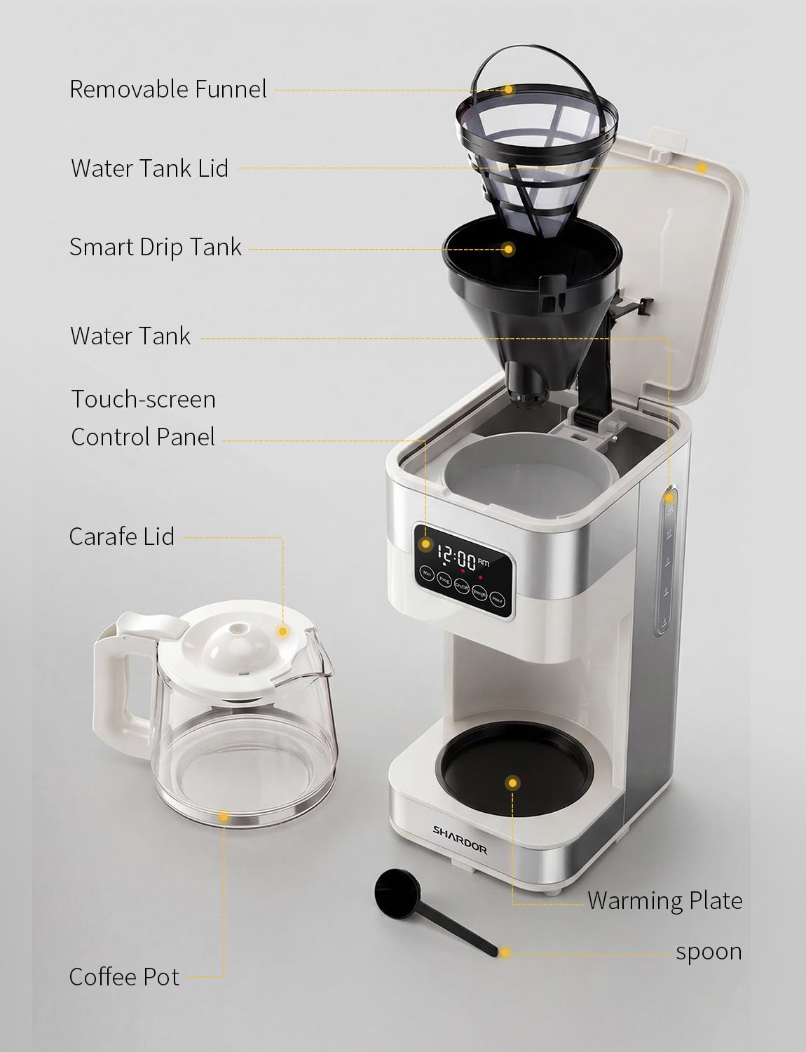 SHARDOR 10-Cup Programmable Coffee Maker, Regular & Strong Brew Drip Coffee Machine for Home and Office, Auto Shut Off, Permanent Filter