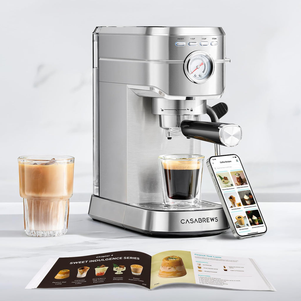 CASABREWS Espresso Machine 20 Bar, Professional Espresso Maker with Milk Frother Steam Wand, Compact Coffee Machine with 34oz Removable Water Tank for Cappuccino, Latte, Gift for Dad or Mom