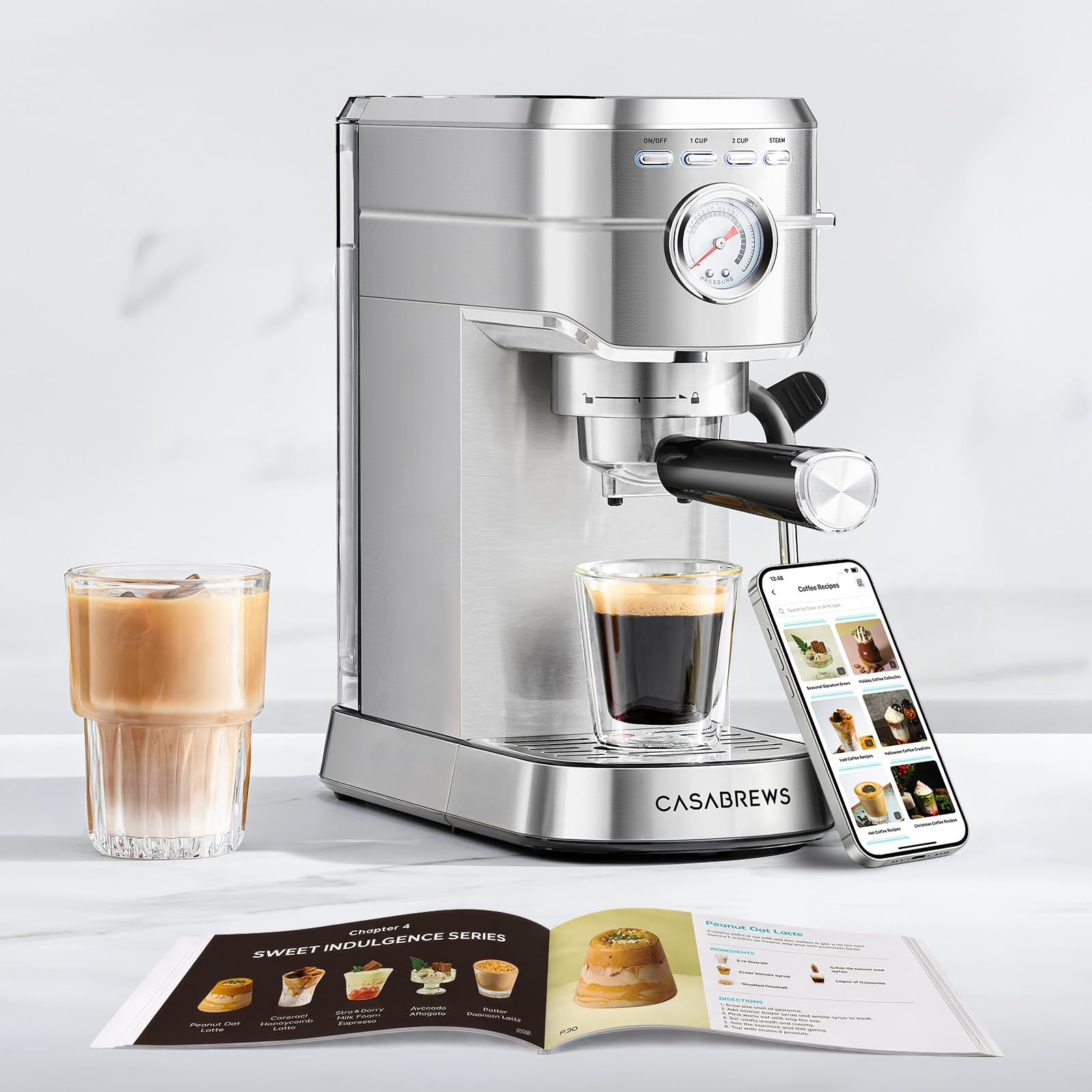 CASABREWS Espresso Machine 20 Bar, Professional Espresso Maker with Milk Frother Steam Wand, Compact Coffee Machine with 34oz Removable Water Tank for Cappuccino, Latte, Gift for Dad or Mom