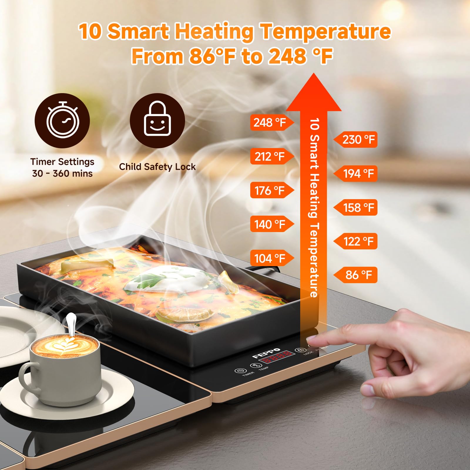 FEPPO 4-in-1 Electric Food Warming Tray for Serving