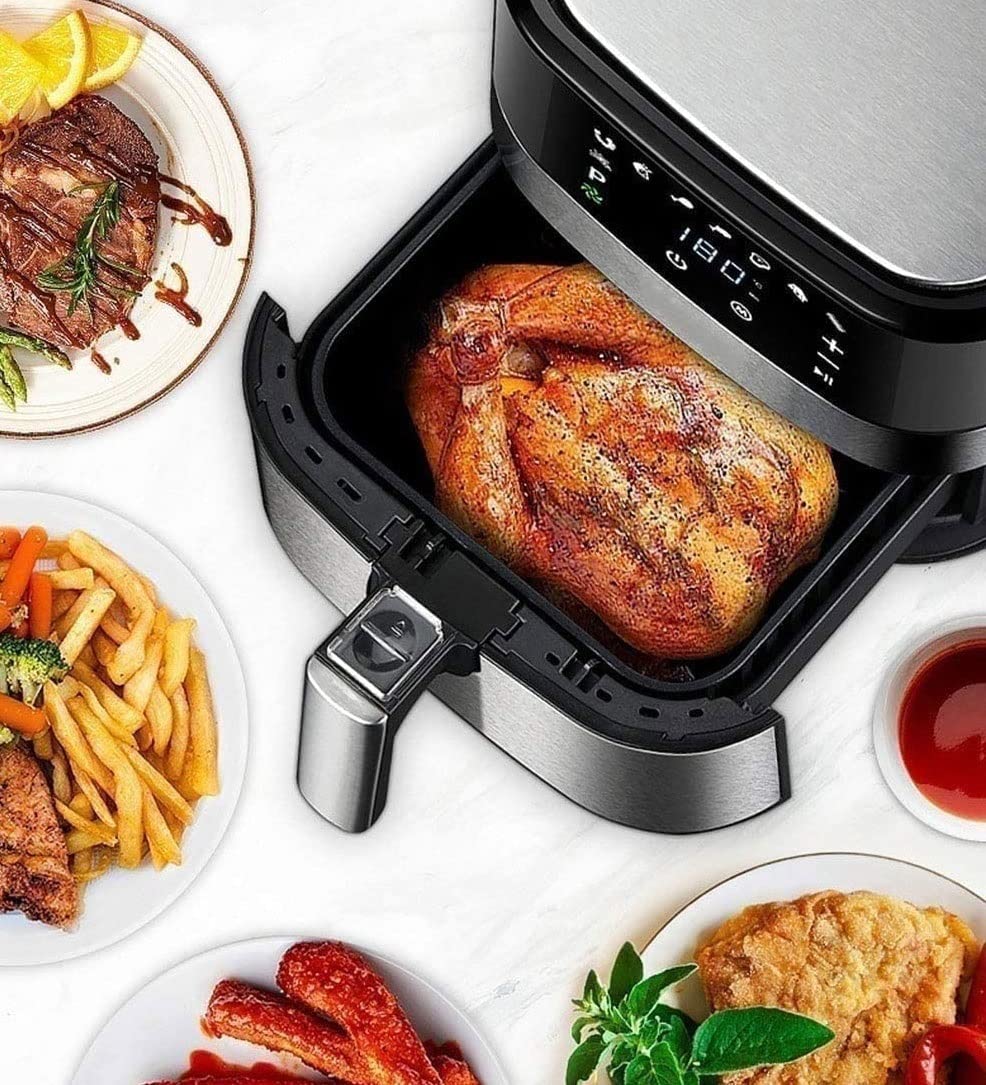 DDYYCX Air Fryer Oven, Electric Oilless Cooker with LED Digital Touch Screen, 8 in 1 Electric Hot Oven Cooker, Non-Stick Air Frier Pot, 1230W (Silver)