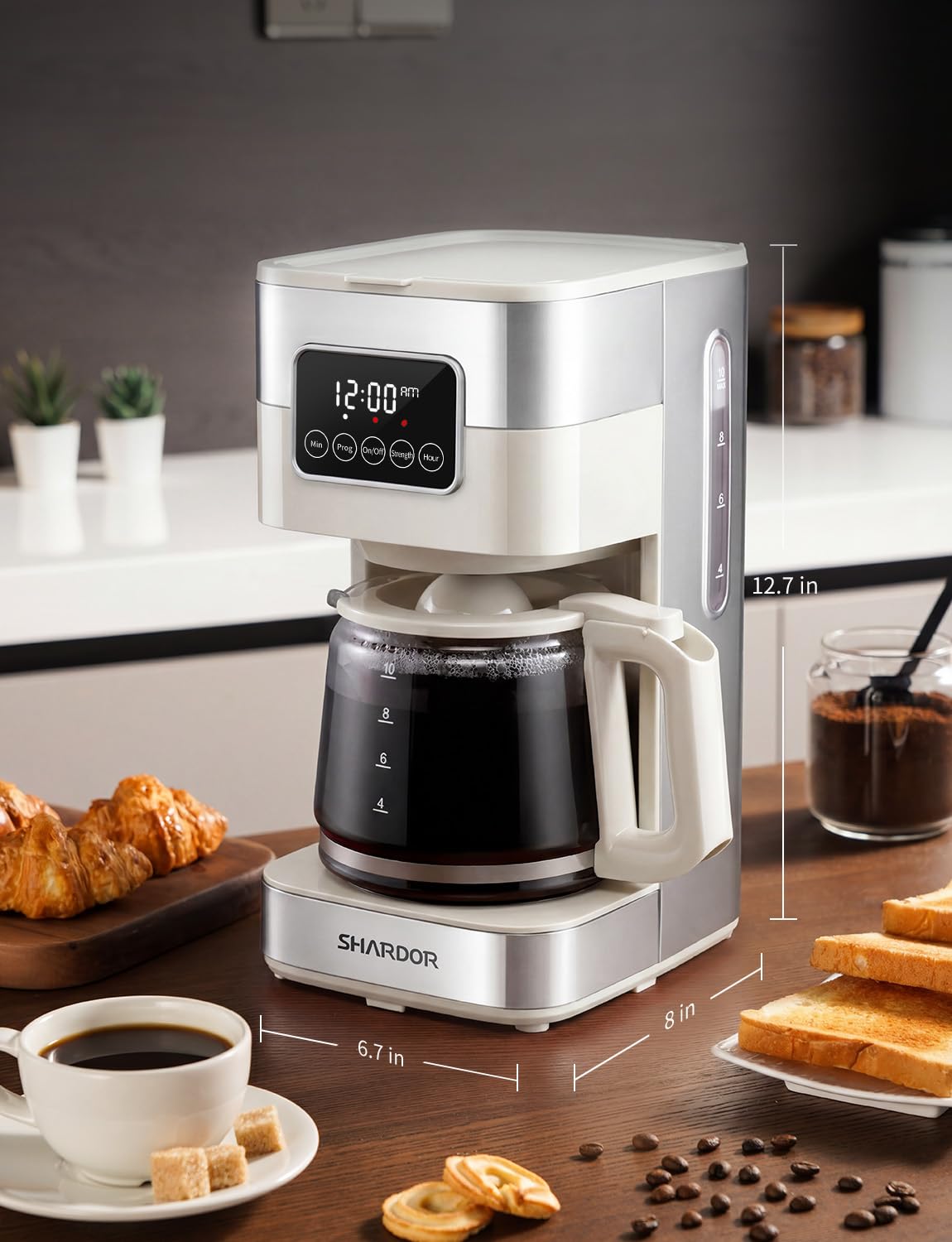 SHARDOR 10-Cup Programmable Coffee Maker, Regular & Strong Brew Drip Coffee Machine for Home and Office, Auto Shut Off, Permanent Filter