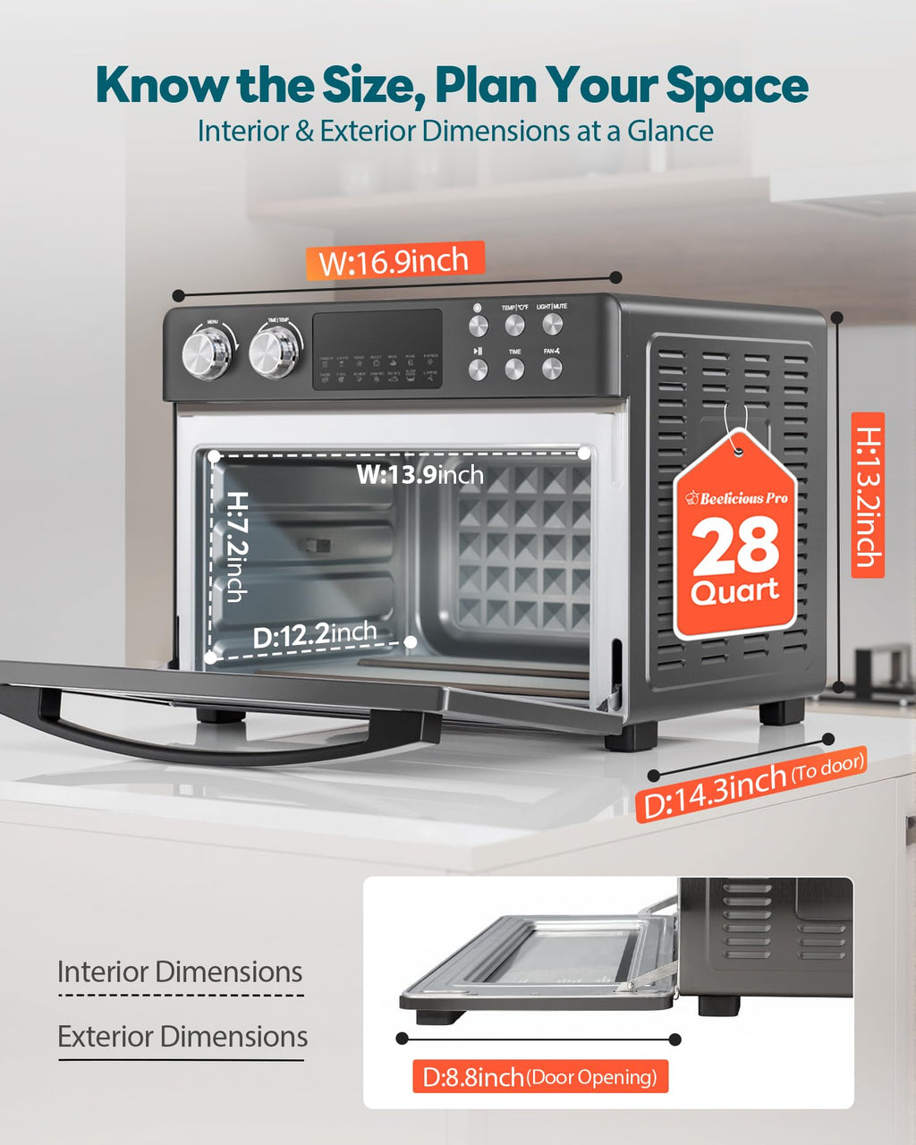 28QT Air Fryer Toaster Oven Combo, Large Countertop Oven with Next-Gen HeatWave Convection, 3-Layer Cooking, Black