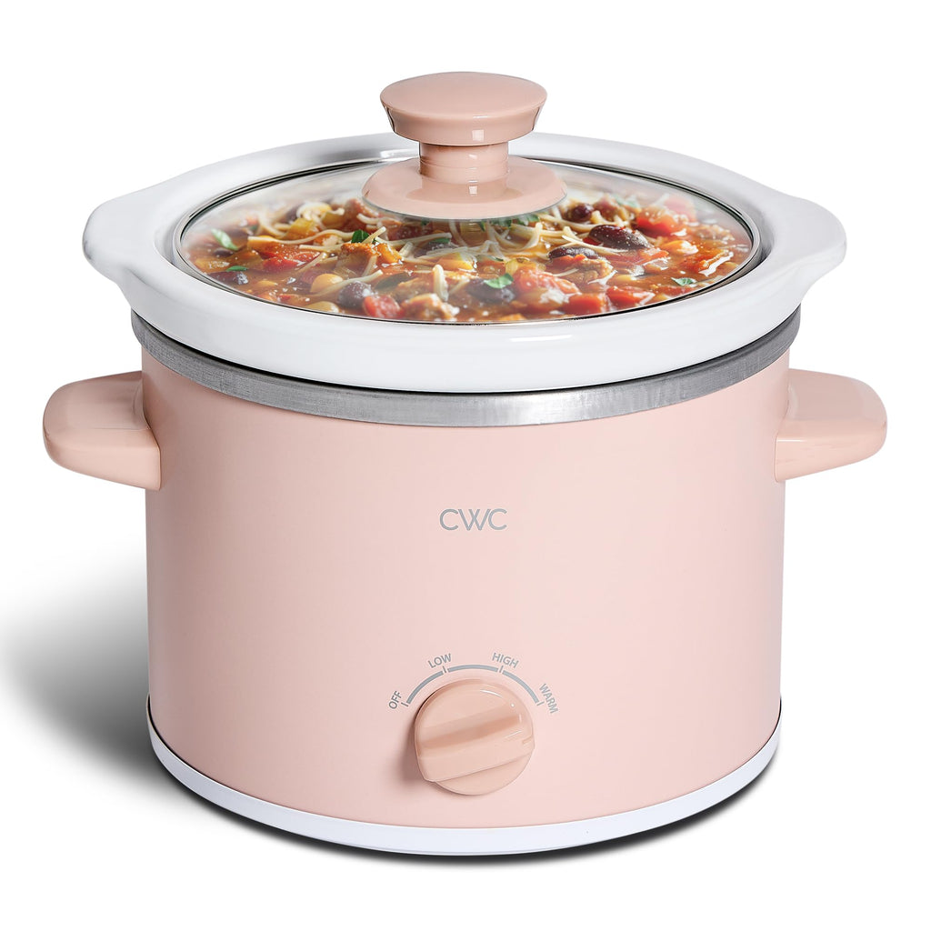 COOK WITH COLOR 2QT Mini Electric Round Slow Cooker - Adjustable Settings, Removable Stoneware Pot, Tempered Glass Lid, Dishwasher Safe, Cool-Touch Side Handles