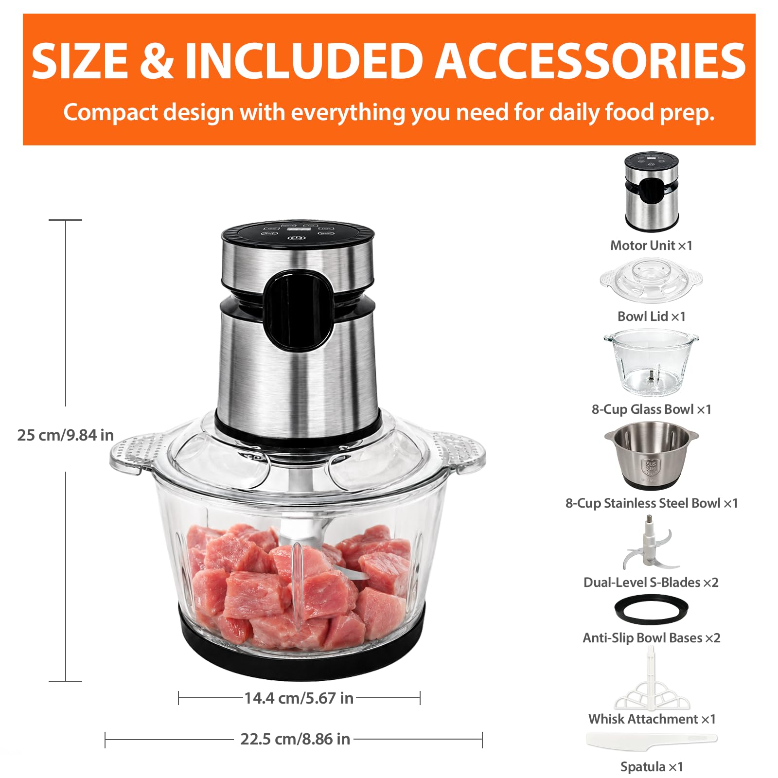 500W Touch-Control Food Processor for Meat & Vegetables