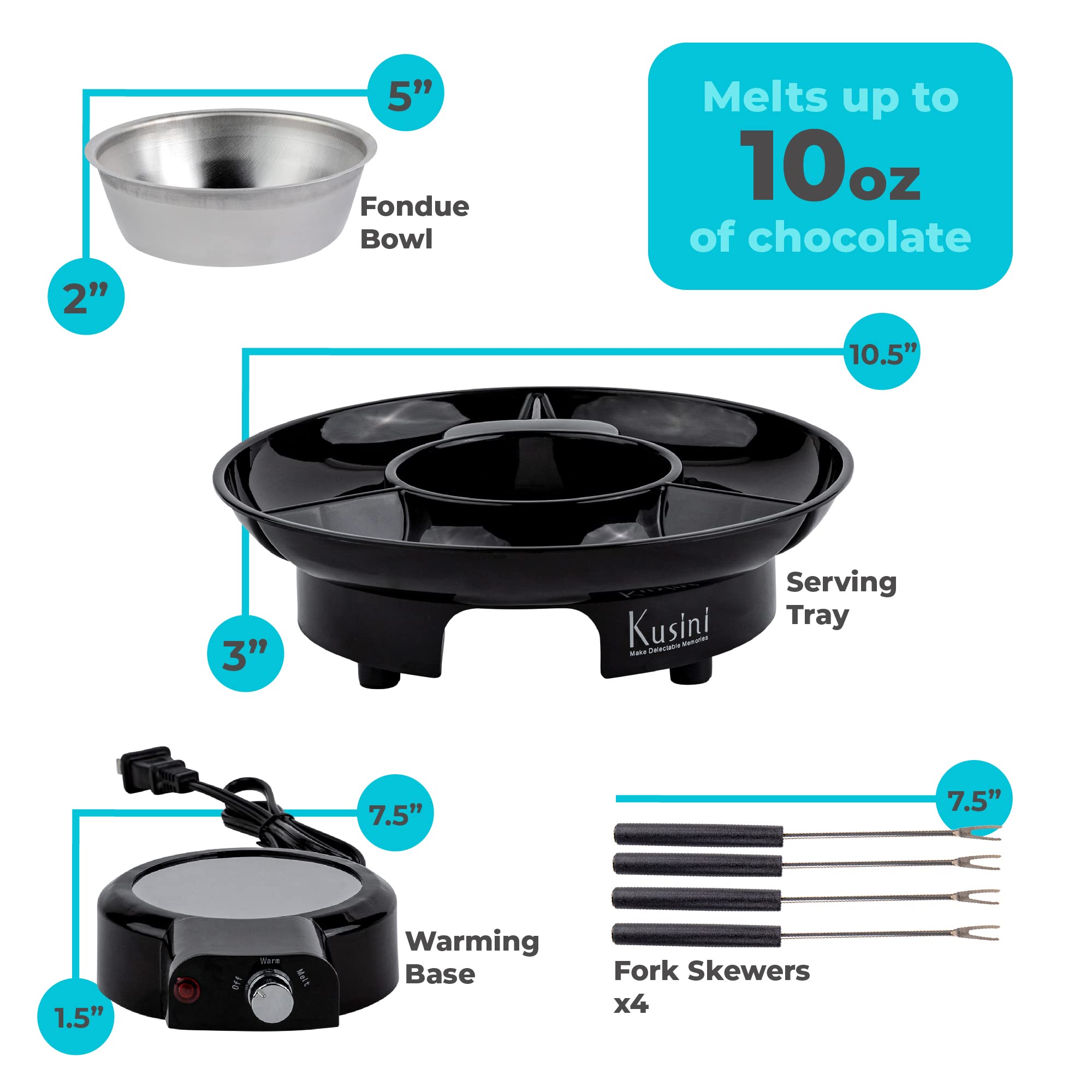 Kusin Electric Fondue Pot Set for Cheese & Chocolate