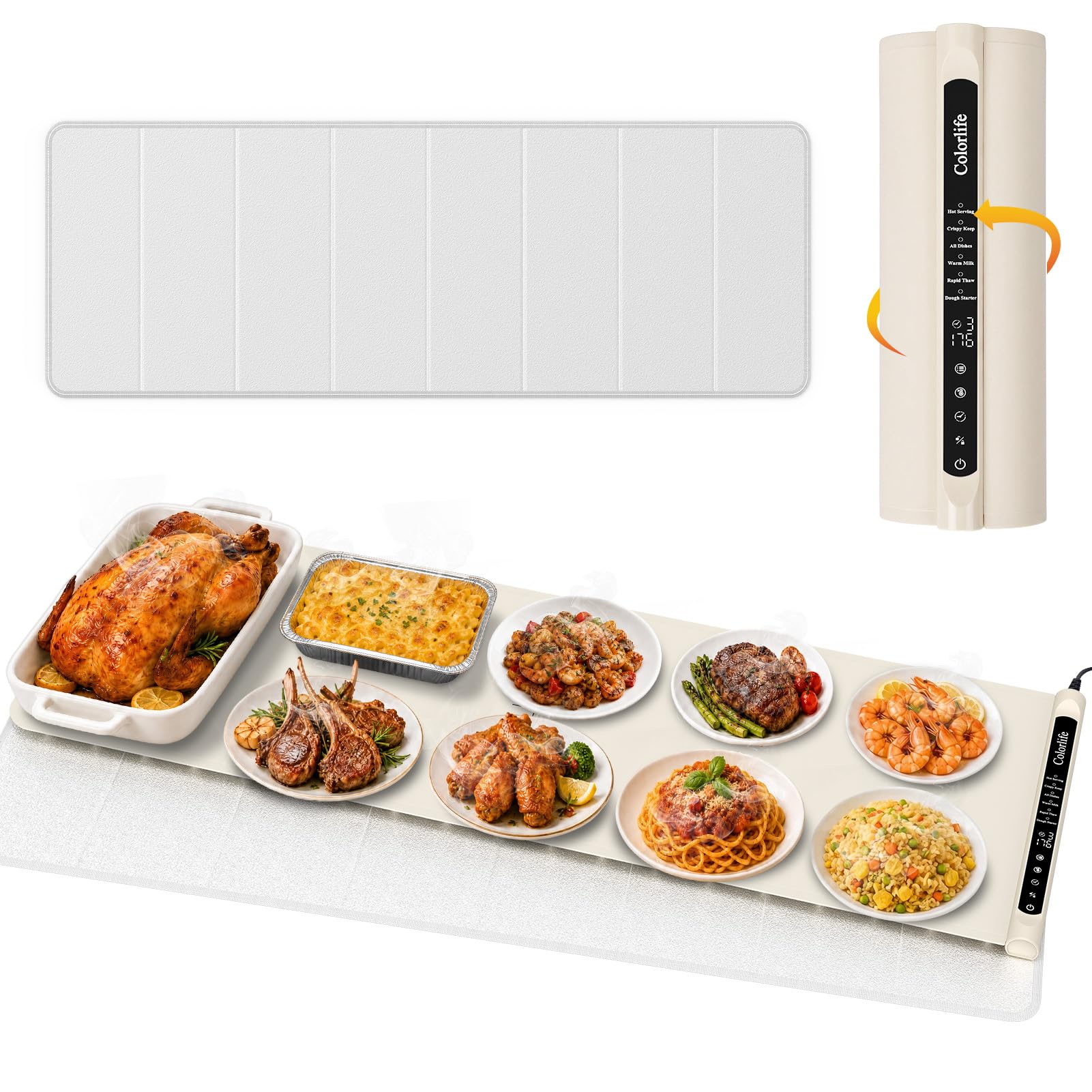Electric Food Warming Mat with Heat-Resistant Pad