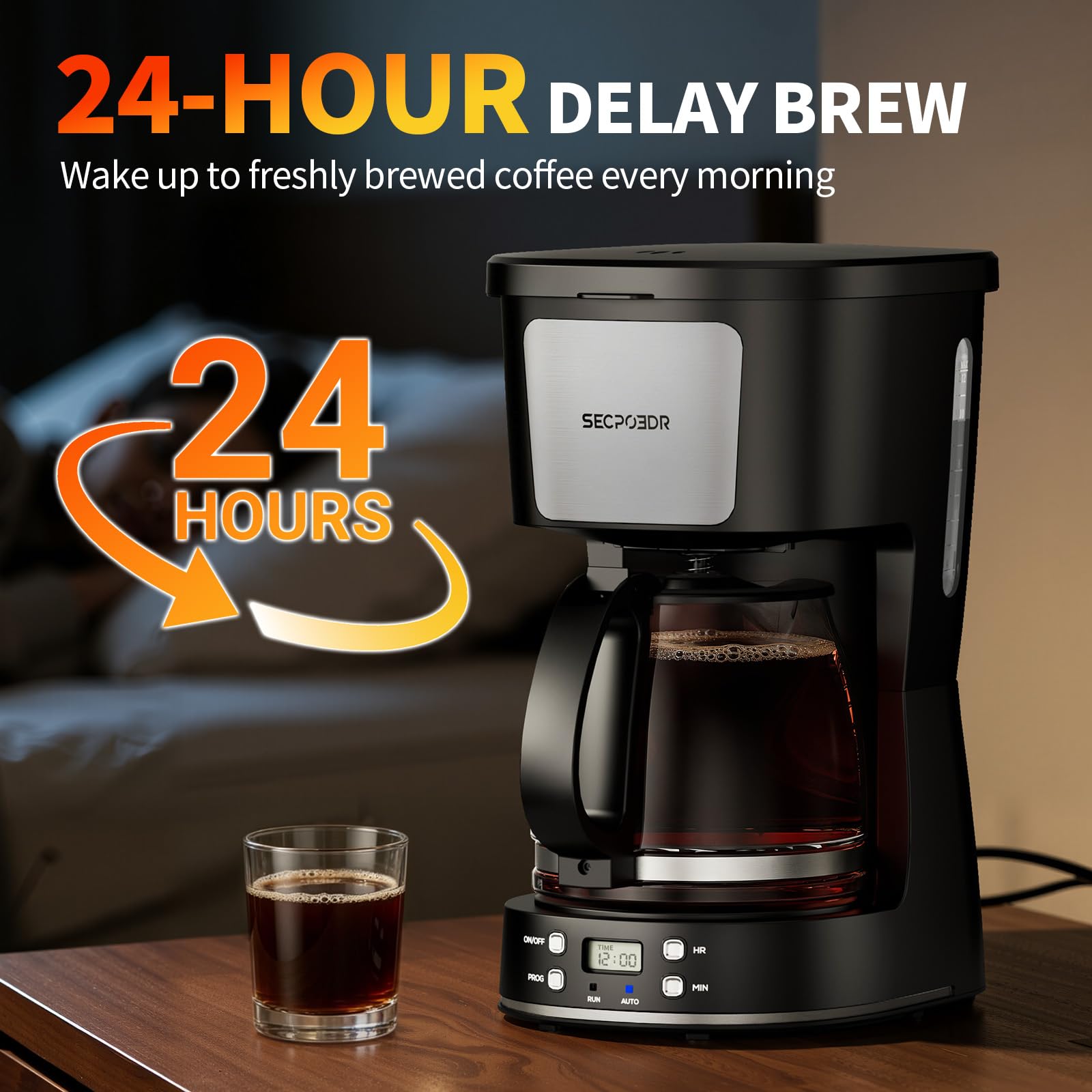 SECPOEDR 12 Cup Programmable Drip Coffee Maker, Auto Brew Coffee Machine