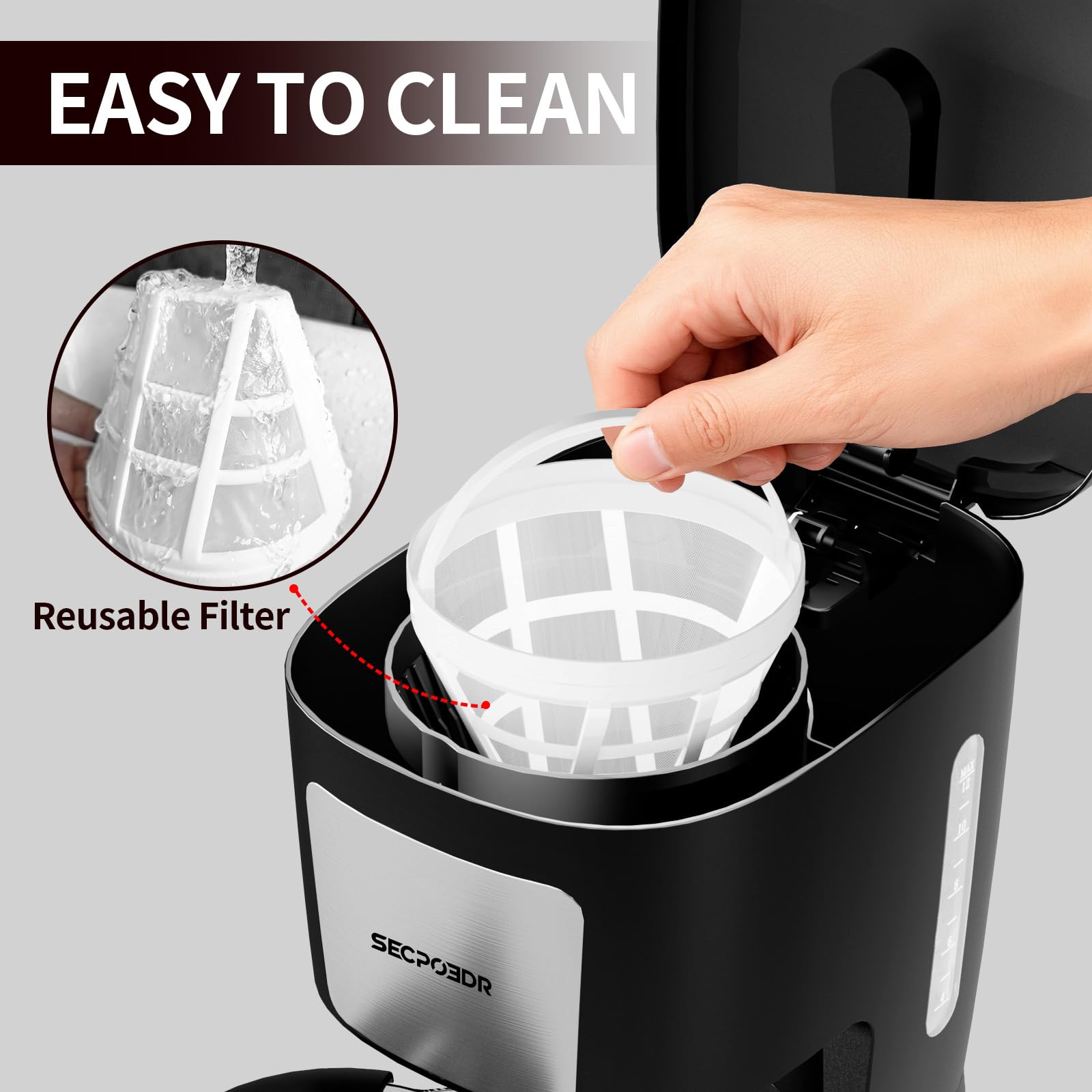 SECPOEDR 12 Cup Programmable Drip Coffee Maker, Auto Brew Coffee Machine