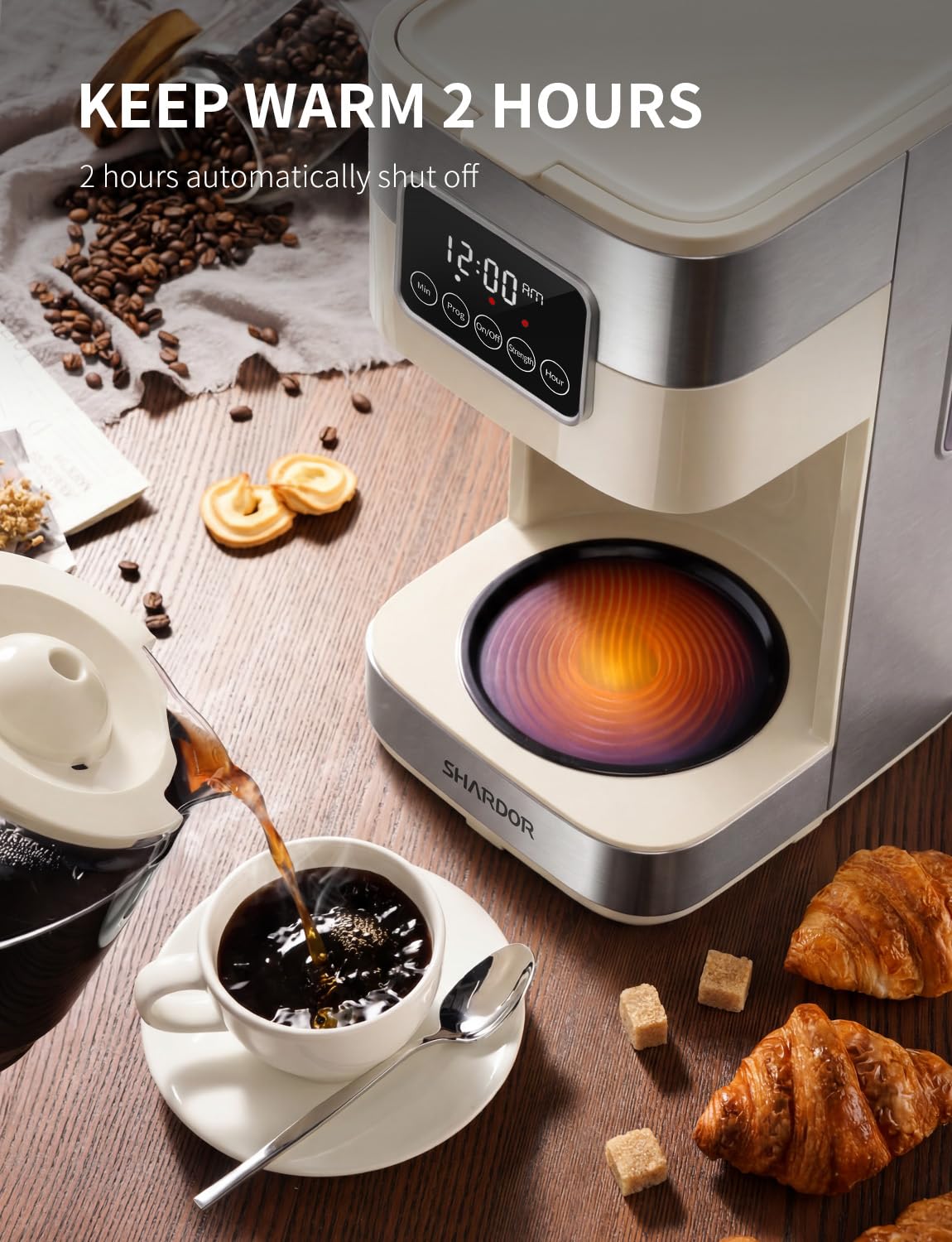 SHARDOR 10-Cup Programmable Coffee Maker, Regular & Strong Brew Drip Coffee Machine for Home and Office, Auto Shut Off, Permanent Filter