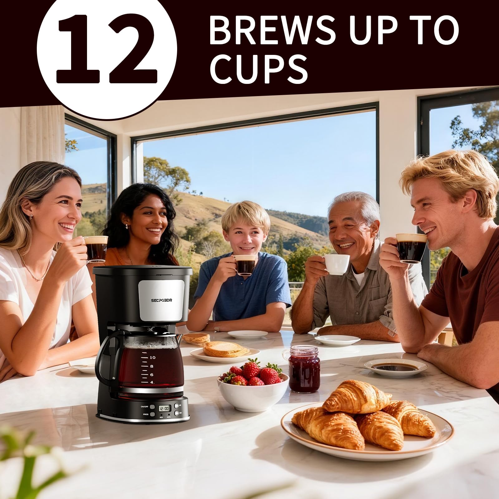 SECPOEDR 12 Cup Programmable Drip Coffee Maker, Auto Brew Coffee Machine