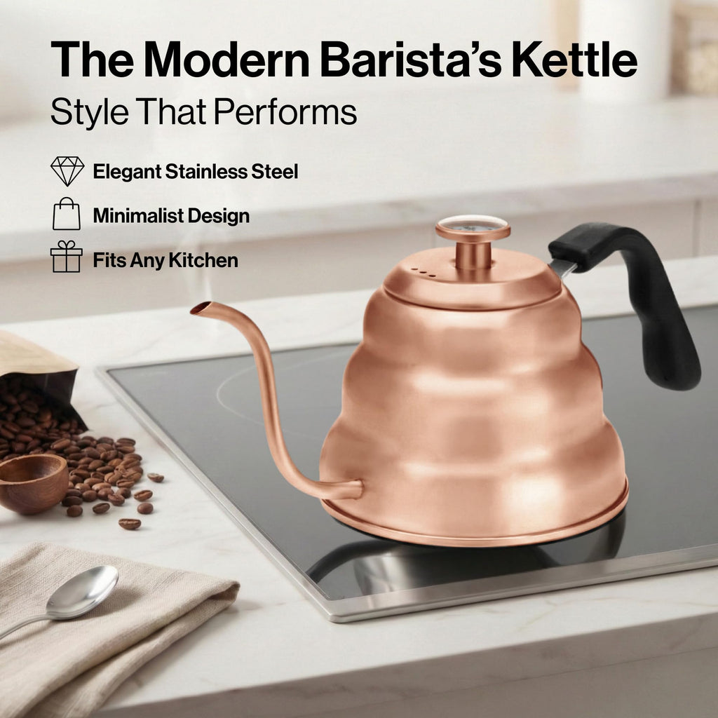 Barista Warrior Gooseneck Kettle with Built-In Thermometer for Pour Over Coffee & Tea - 1L Stainless Steel Kettle Stovetop Safe with Precision Spout