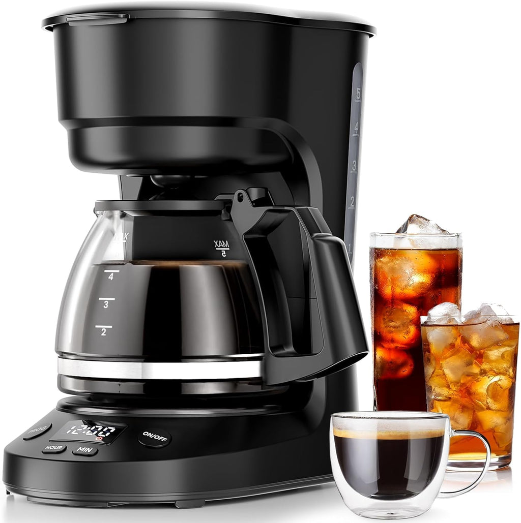 Kismile 5-Cup Drip Coffee Machine with LED Display, Small Coffee Maker with Anti-Drip, Timer, Auto Shut-Off