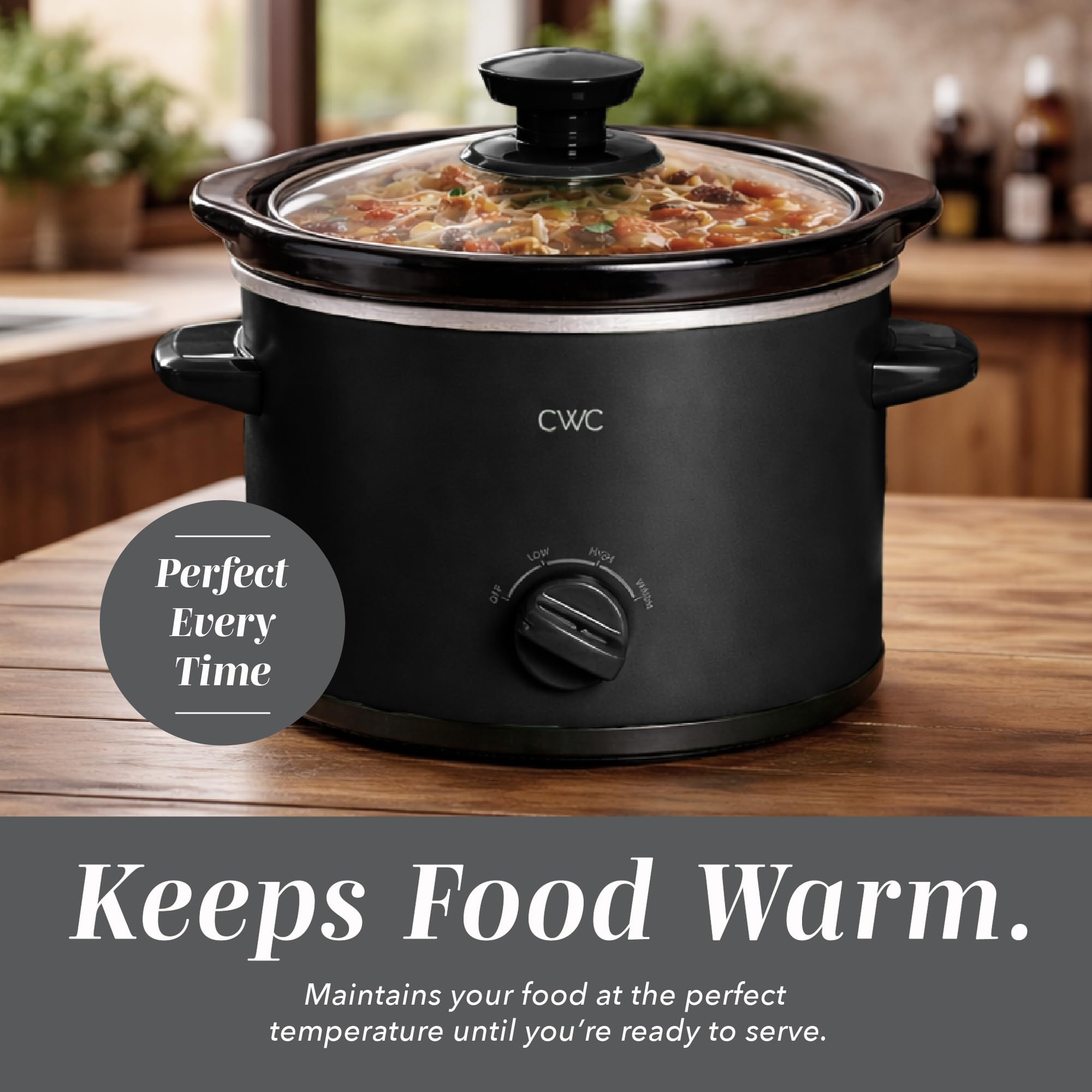 COOK WITH COLOR 2QT Mini Electric Round Slow Cooker - Adjustable Settings, Removable Stoneware Pot, Tempered Glass Lid, Dishwasher Safe, Cool-Touch Side Handles