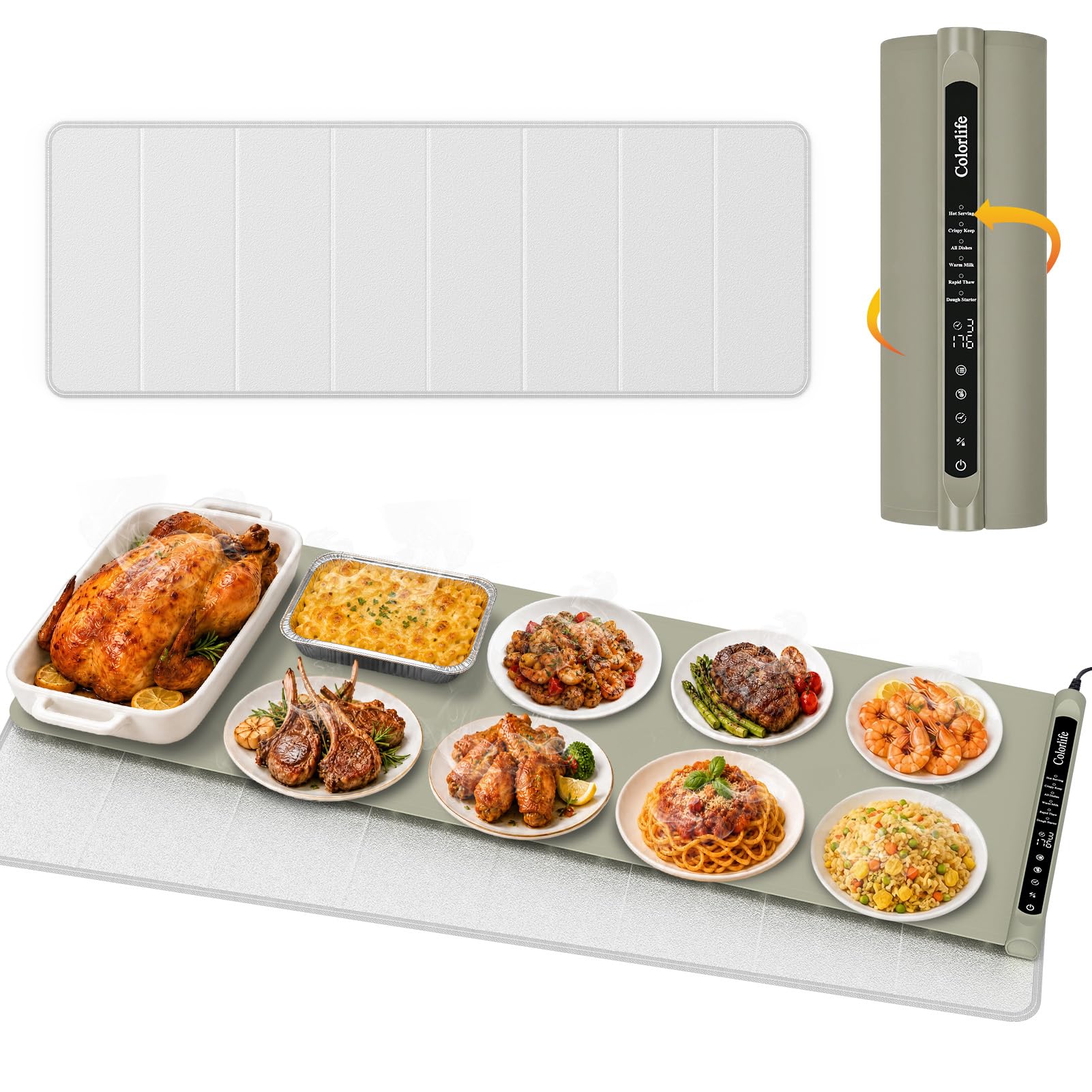 Electric Food Warming Mat with Heat-Resistant Pad