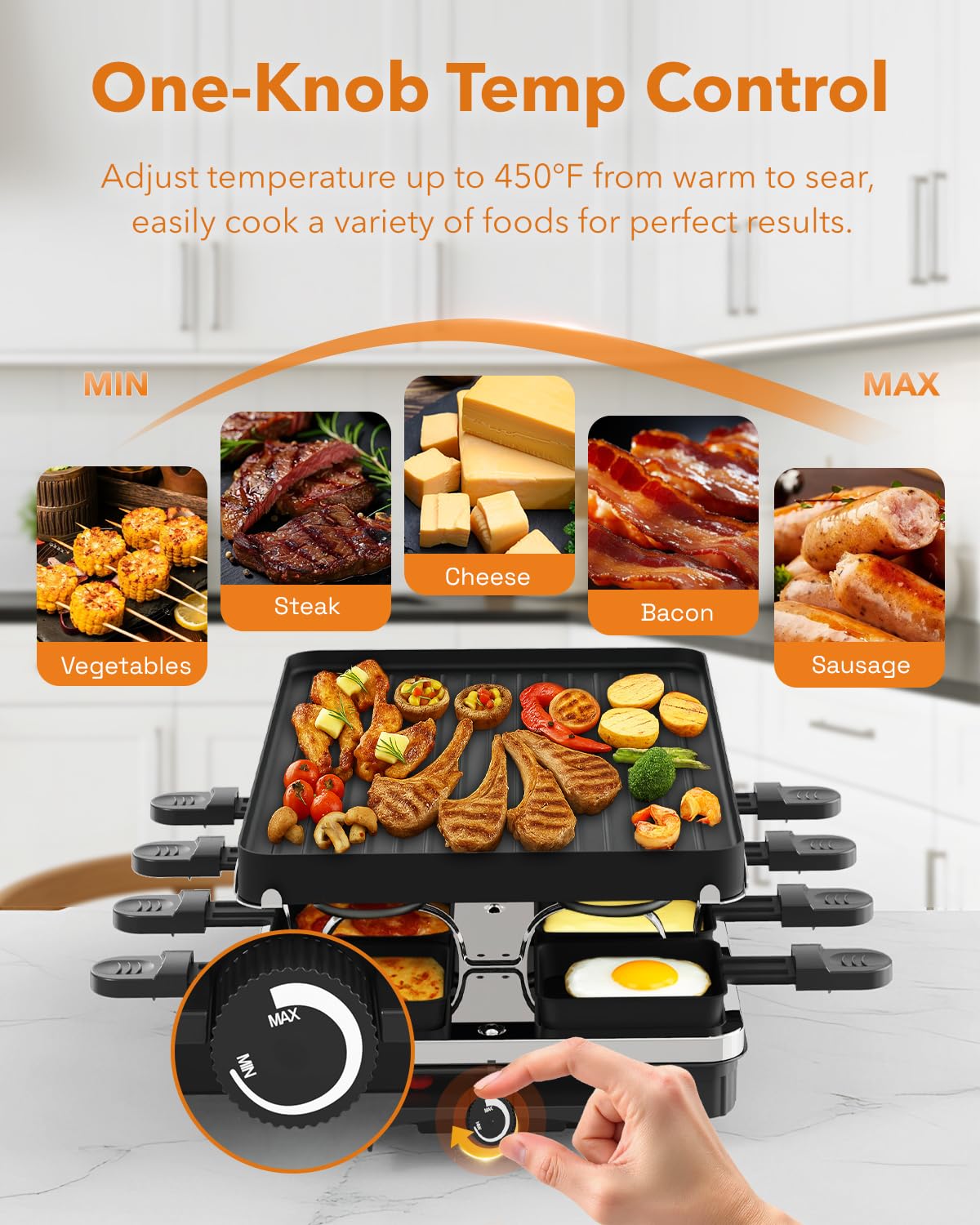 HBN Electric Raclette Grill with 8 Warming Trays