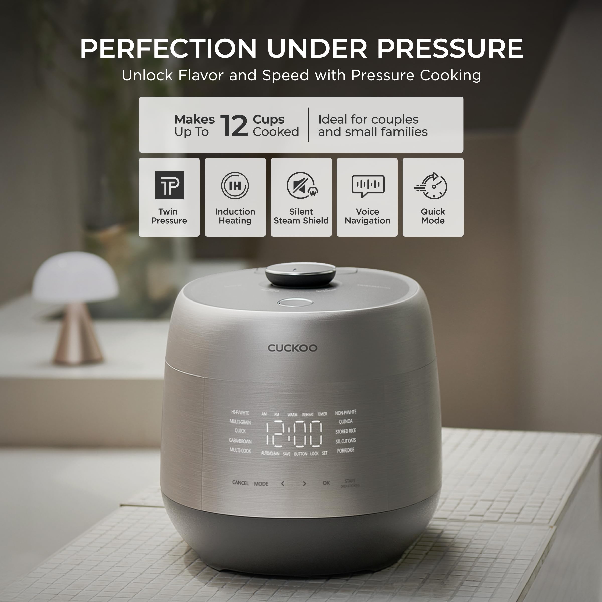 CUCKOO Twin Pressure Induction Rice Cooker, 12-Cup Cooked, CRP-PHTR0609FS