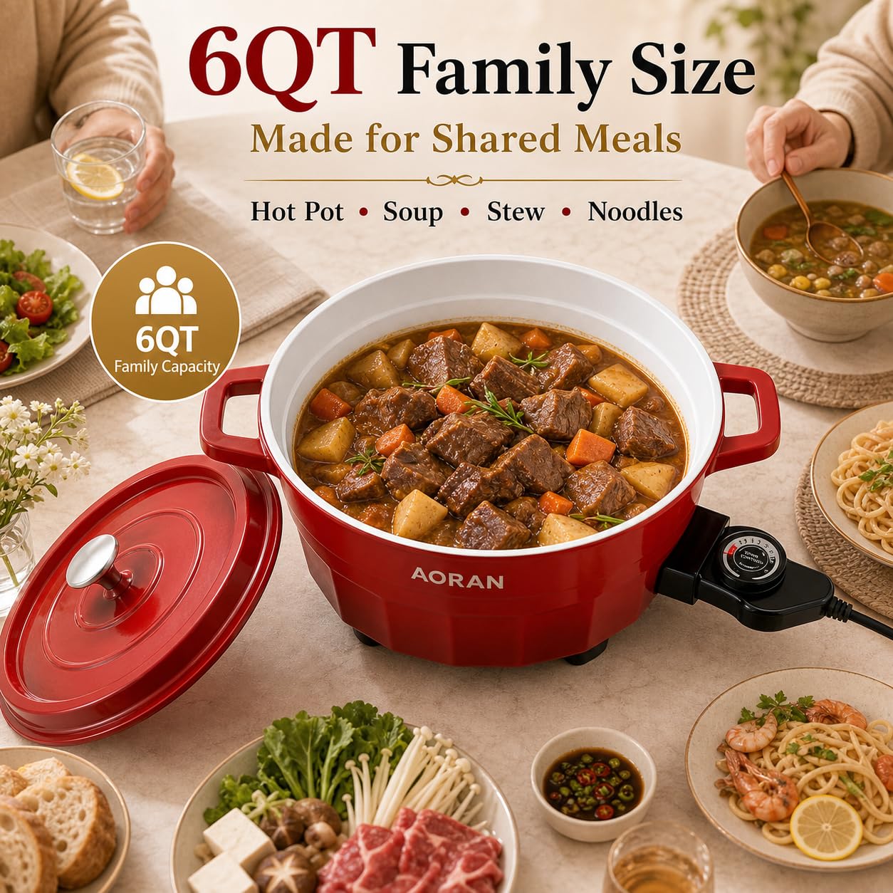 AORAN 6.5-Quart Electric Hot Pot & Nonstick Griddle