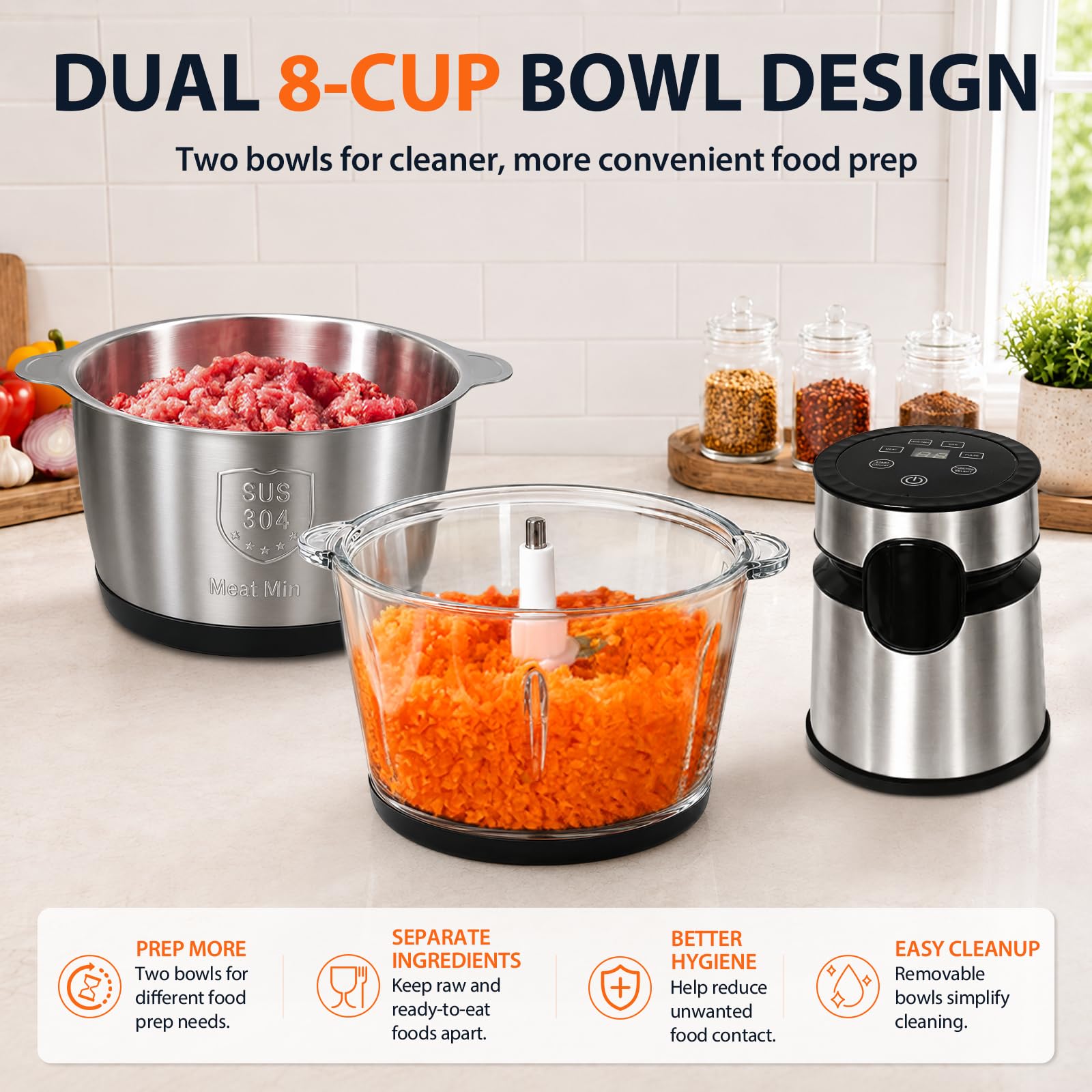 500W Touch-Control Food Processor for Meat & Vegetables