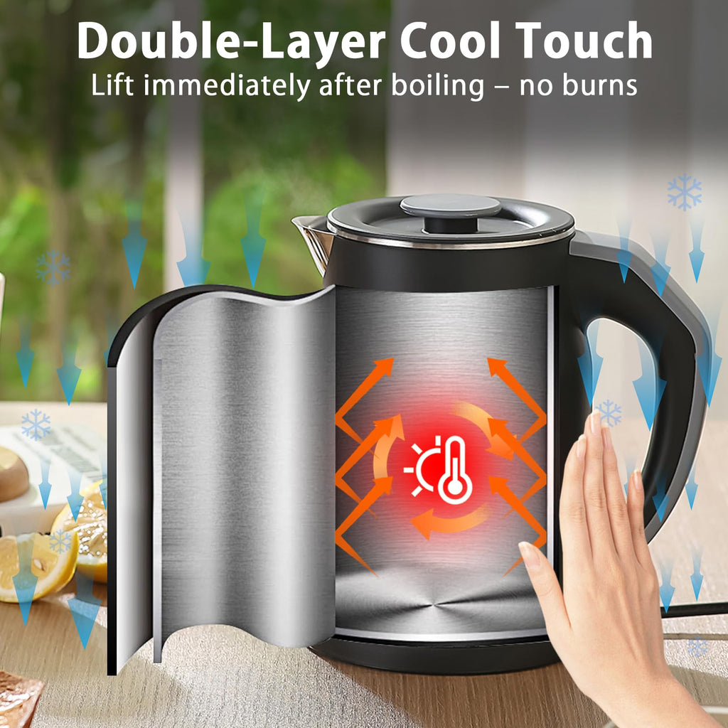 V-33 Electric Kettle 1.2L with 45-90C Temperature Control, 1000W Fast Heating, 16H Keep Warm & 3-Min Lift Memory, Cool Touch Double Wall, 304 Stainless Steel, Black