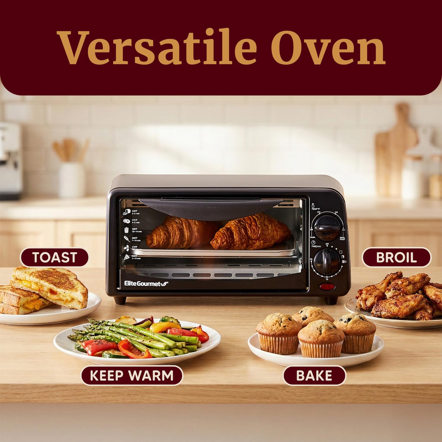Elite Gourmet ETO449 9L / 4-Slice Countertop Toaster Oven