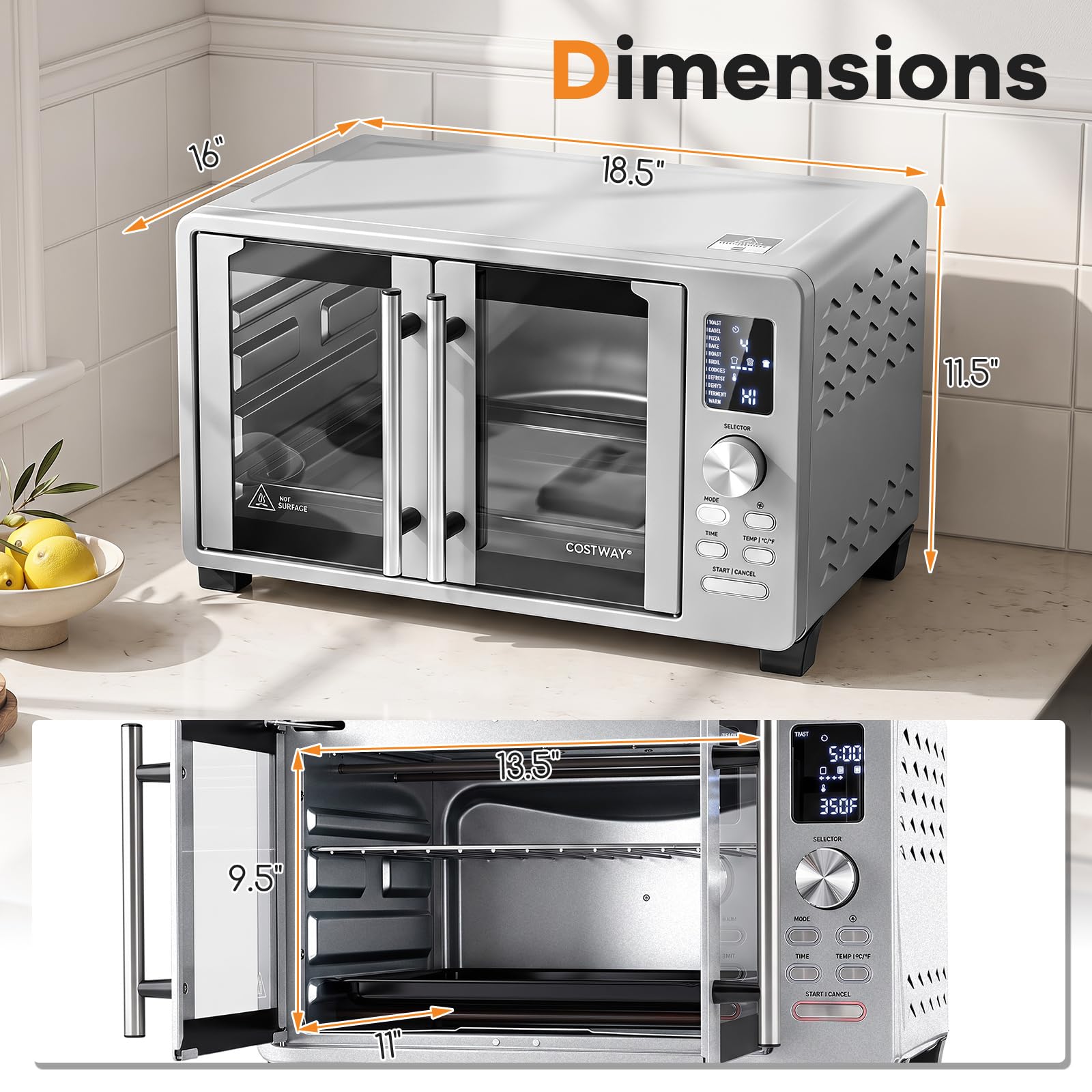 COSTWAY 26.4 QT French Door Toaster Oven with 11 Presets