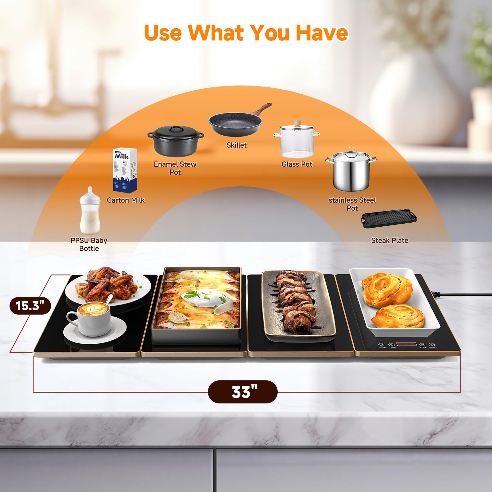FEPPO 4-in-1 Electric Food Warming Tray for Serving