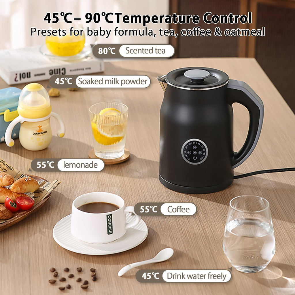 V-33 Electric Kettle 1.2L with 45-90C Temperature Control, 1000W Fast Heating, 16H Keep Warm & 3-Min Lift Memory, Cool Touch Double Wall, 304 Stainless Steel, Black