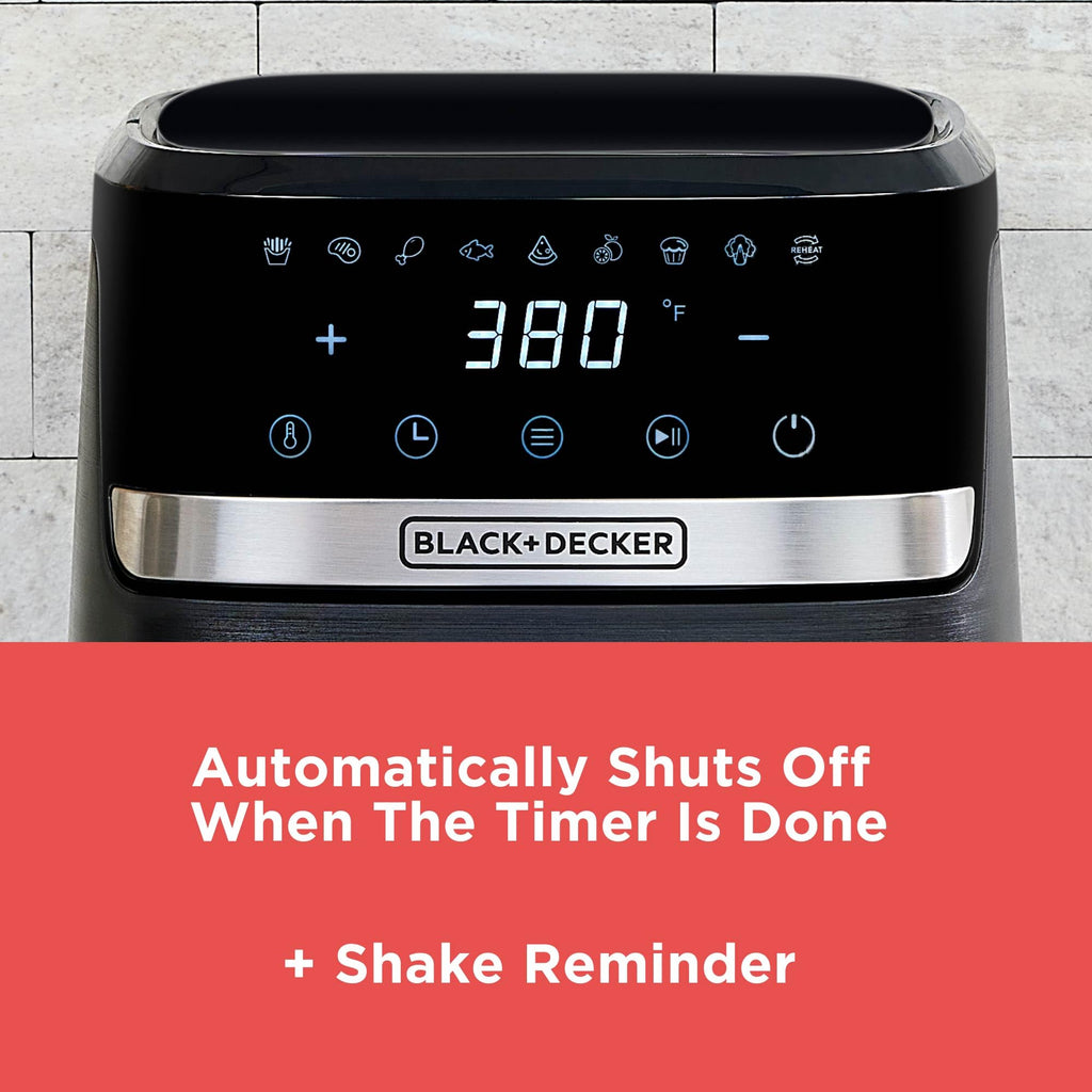 BLACK+DECKER Purify Air Fryer, Timer with Auto Shut-off and Shake Reminder, LED Touchscreen and 9 presets