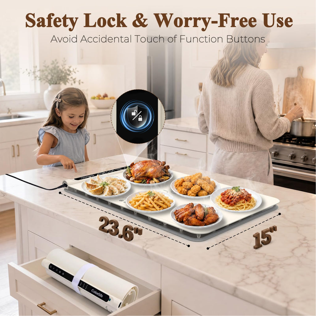 Electric Food Warming Mat with Heat-Resistant Pad