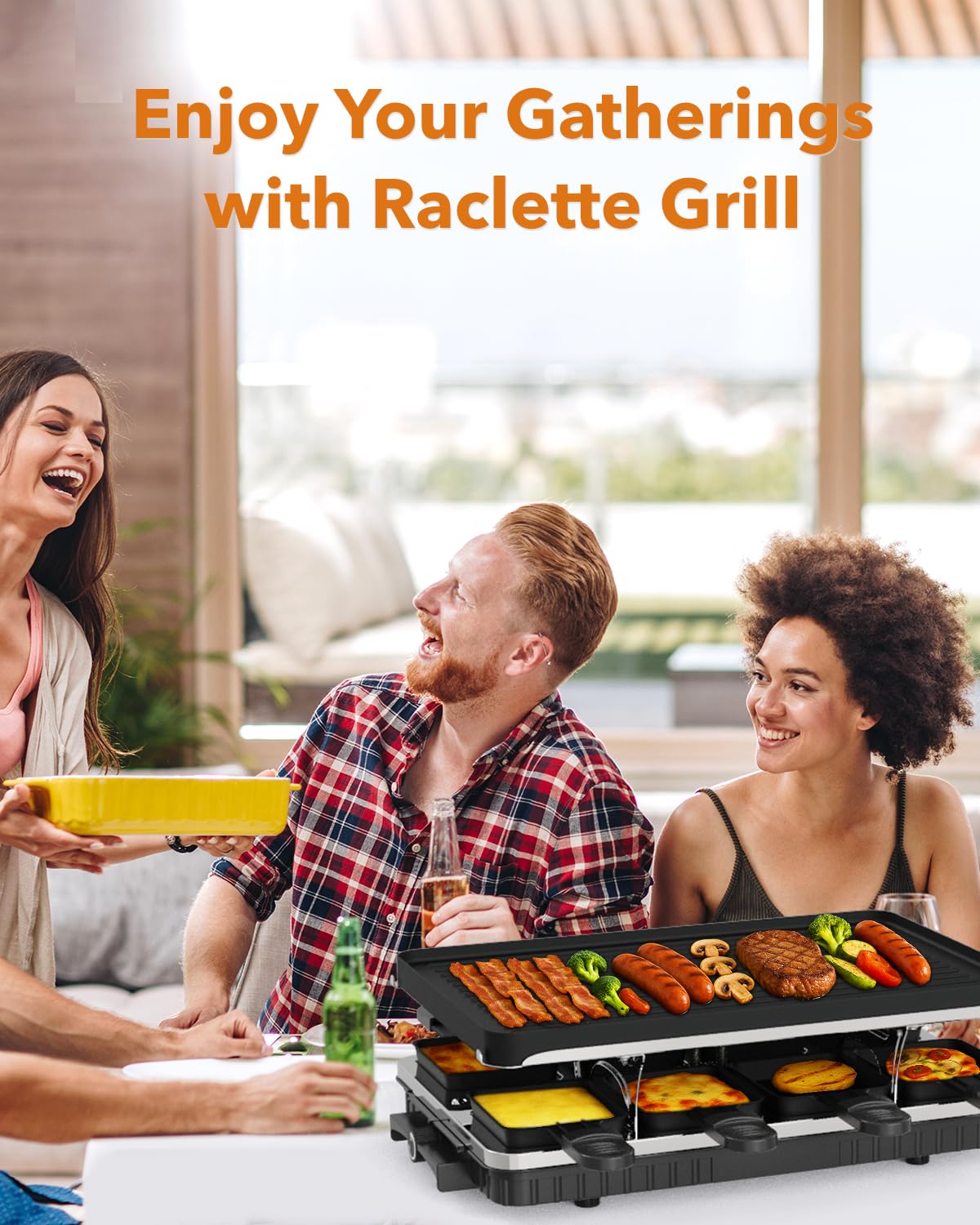 HBN Electric Raclette Grill with 8 Warming Trays