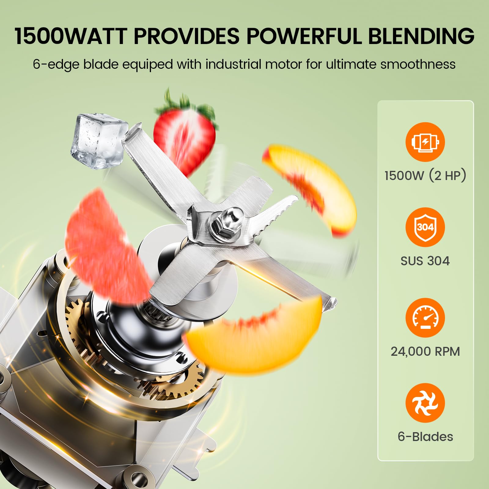 CRANDDI 1500W Commercial Blender with 80 oz Pitcher