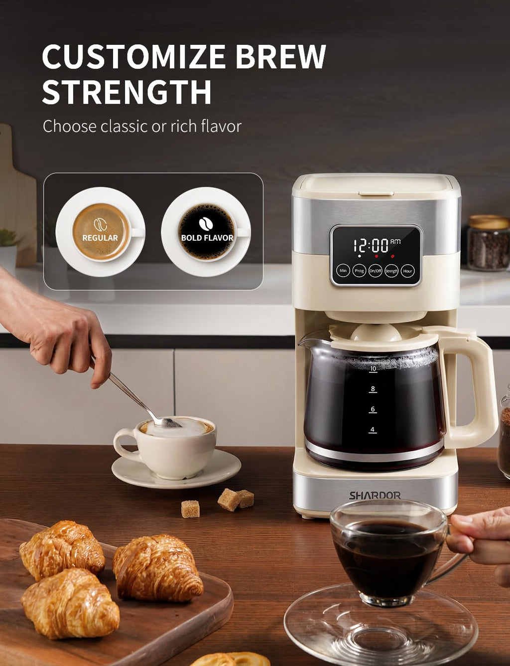 SHARDOR 10-Cup Programmable Coffee Maker, Regular & Strong Brew Drip Coffee Machine for Home and Office, Auto Shut Off, Permanent Filter