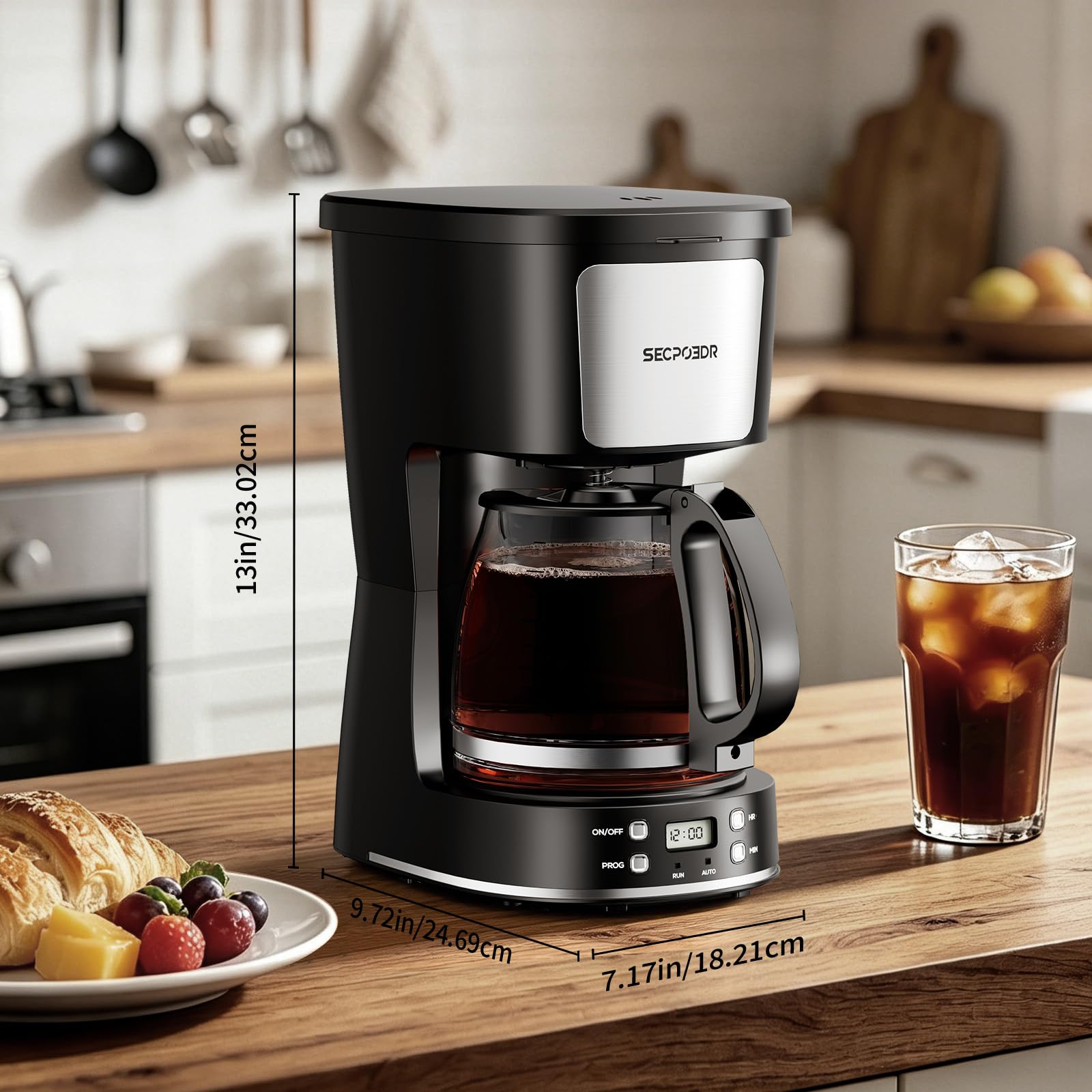 SECPOEDR 12 Cup Programmable Drip Coffee Maker, Auto Brew Coffee Machine