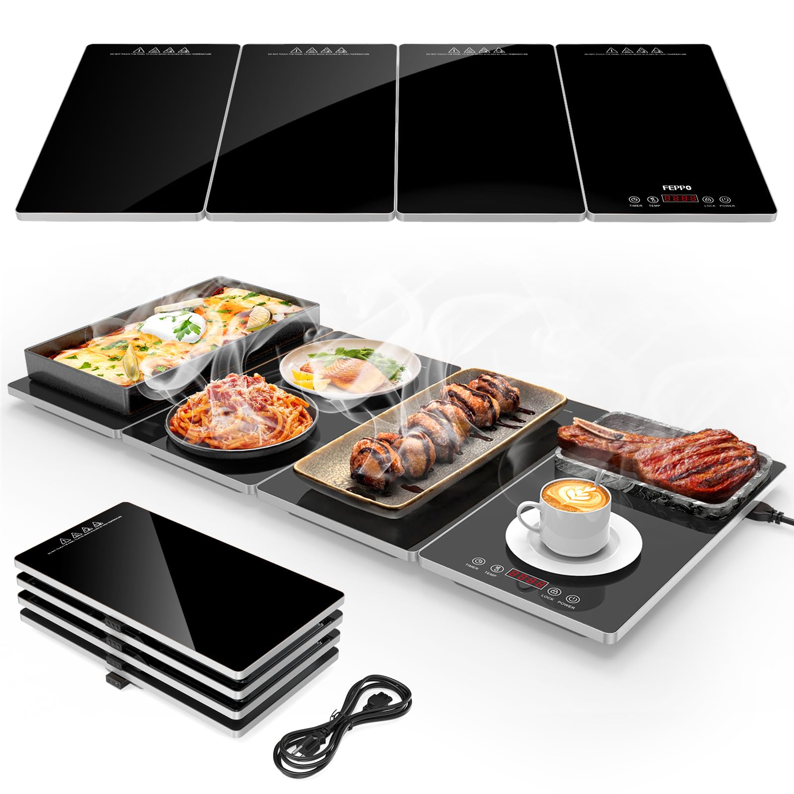 FEPPO 4-in-1 Electric Food Warming Tray for Serving